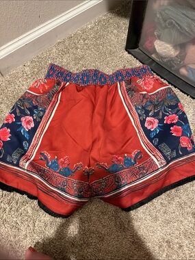 Source Unknown Red & Navy Floral High-Waist Shorts